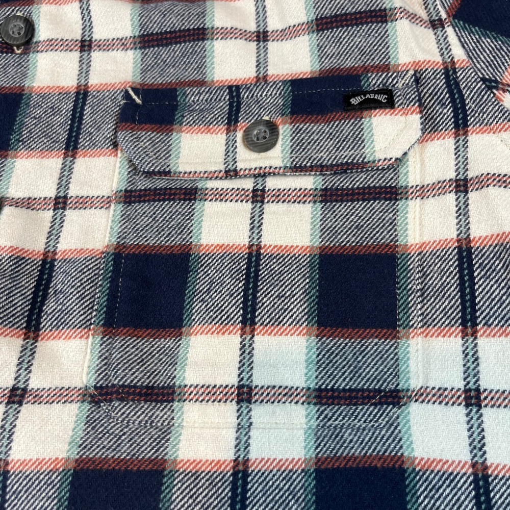 Billabong Kids Large Plaid Flannel Button Down Shirt Navy Blue White Orange L - Picture 4 of 10
